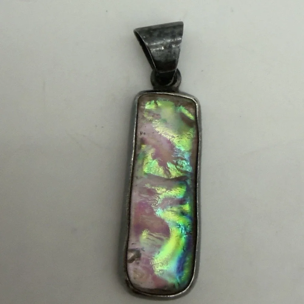 Vtg Charles Albert Opalacence Dichroic Art Glass  Pendant Fine Streling Modernis